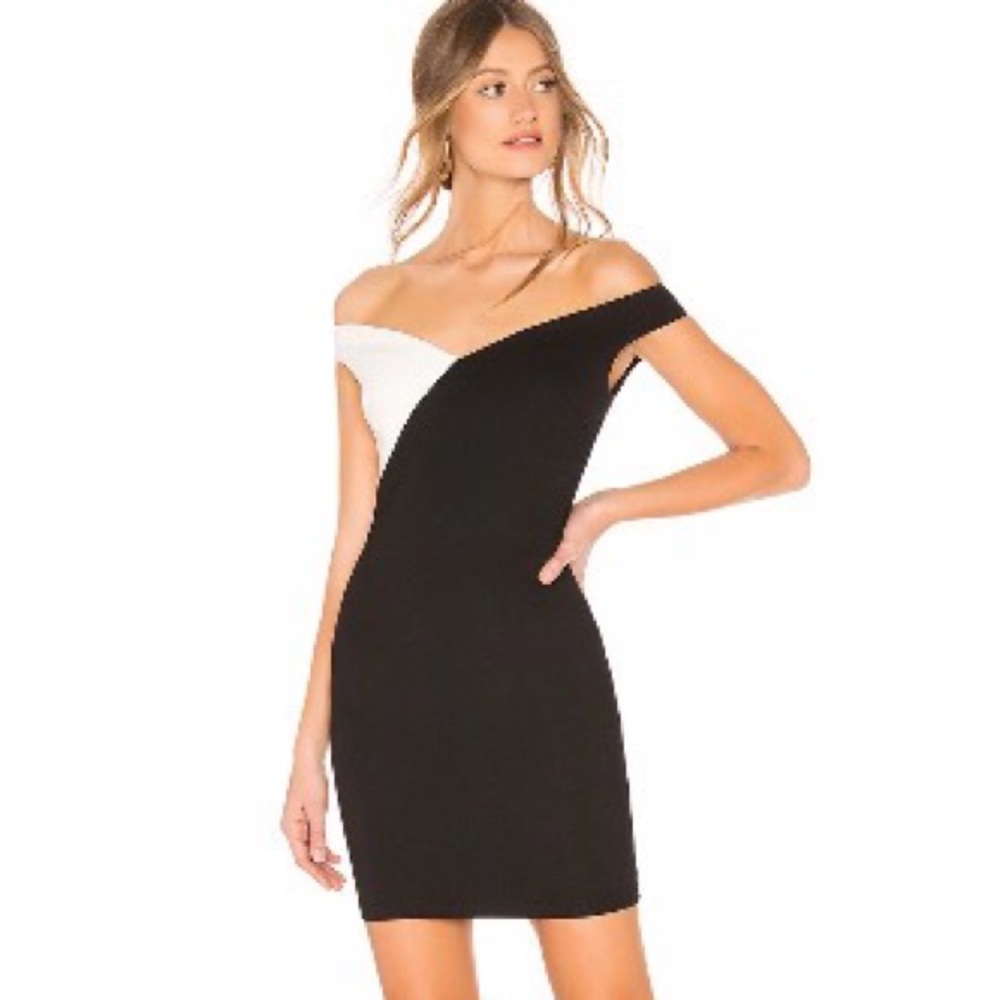 Revolve  NWT Off-Shoulder Black and White Bodycon Dress